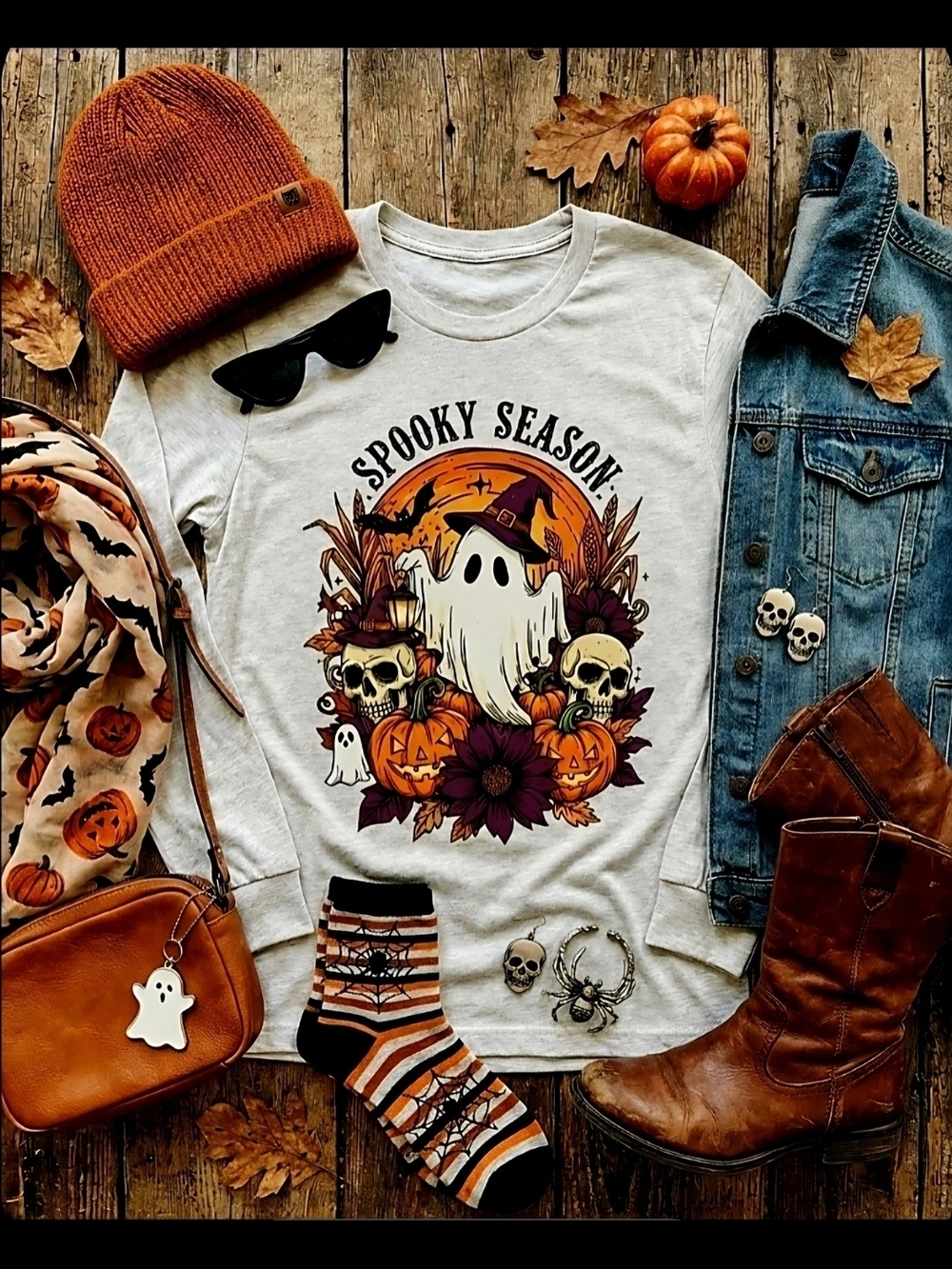 Spooky Season Ghost Long Sleeve • Witchy Halloween Shirt • Retro Fall Graphic